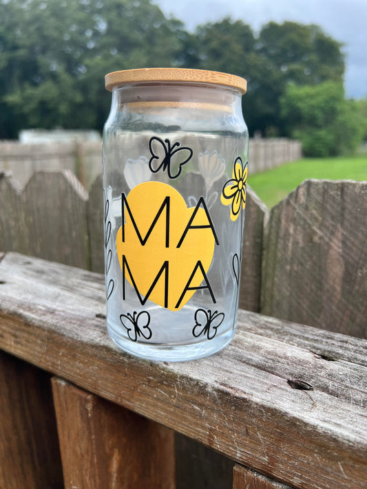 Glass 16oz Butterfly Mama Cup