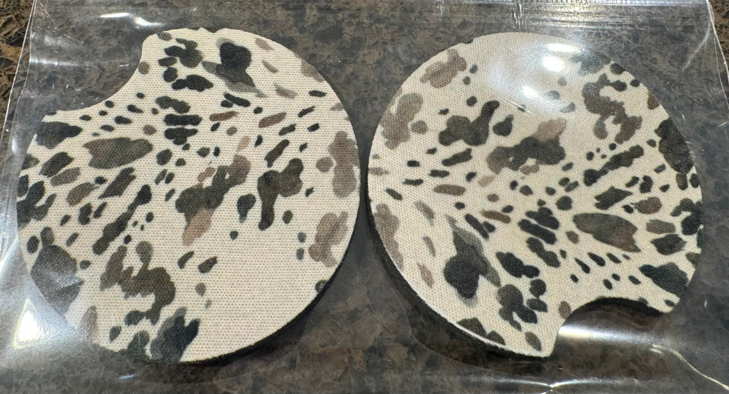 Cow Print Car Coaster Set