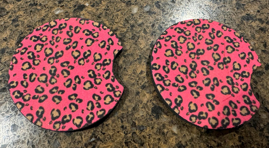 Pink Cheetah Print Car Coaster Set