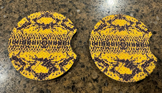 Yellow Snake Print Car Coaster Set